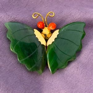 Jade and gold toned Moth Brooch